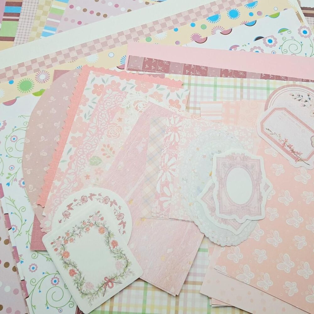 Assorted Scrapbook Journaling Acid-Free Paper Pink Coquette Floral Dots Solid